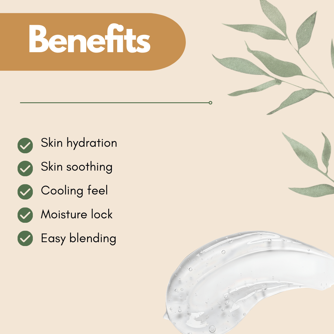 Skincare Aloe Vera Gel texture with clear hydrating formula shown on neutral background highlighting benefits including skin hydration skin soothing cooling feel and moisture lock for cosmetic formulation use. Pre formulated skincare base designed for easy customization and stable performance in DIY skincare products.