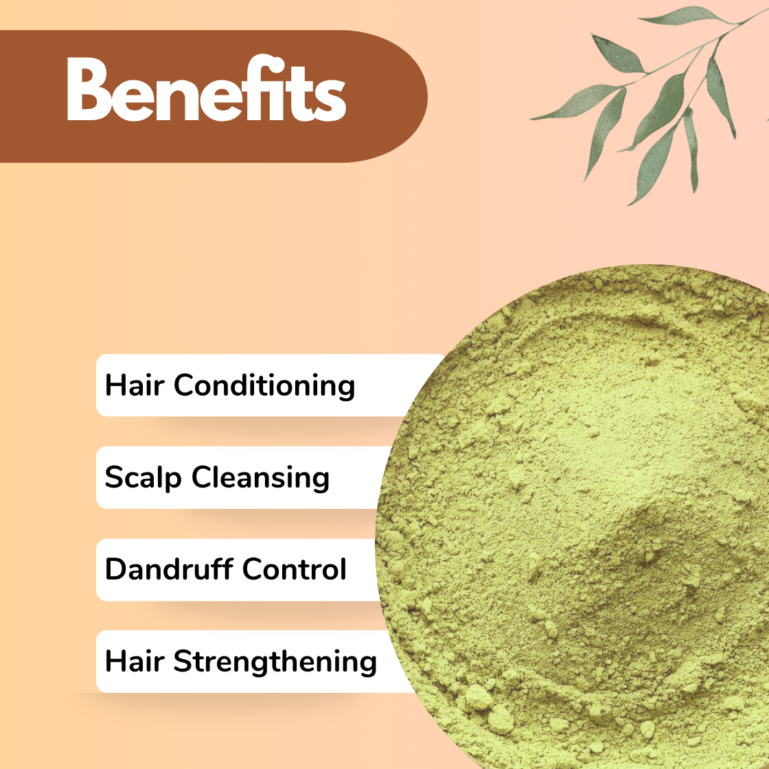 Behda Herbal Powder for skincare and hair care shown with benefits text including hair conditioning scalp cleansing dandruff control and hair strengthening alongside a detailed powder texture at cosmesi global. This image highlights a natural herbal ingredient commonly used in hair masks and scalp treatments to cleanse nourish strengthen hair and reduce dandruff effectively.