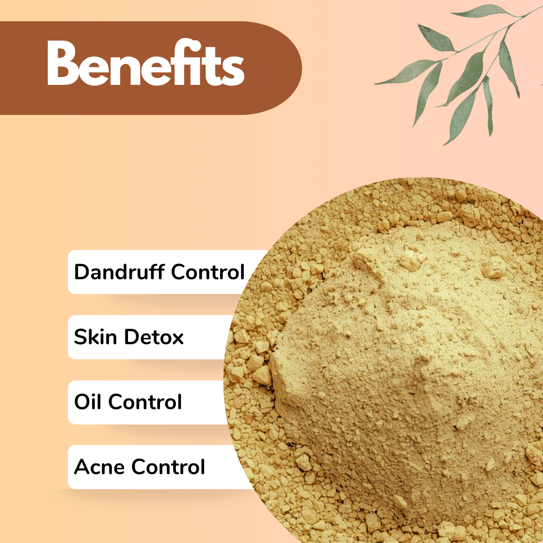 Karela Powder Herbal Powder for Skin Detox & Oil Control | Benefits infographic showing pale golden green Momordica charantia (bitter gourd) powder in a large circular dish on a peach background with botanical leaf design. Karela powder is a potent detoxifying herbal ingredient used in natural skincare formulations, anti-dandruff hair care products, and Ayurvedic oil control face treatments. Key benefits: Dandruff Control, Skin Detox, Oil Control, and Acne Control. Suitable for beauty brands.