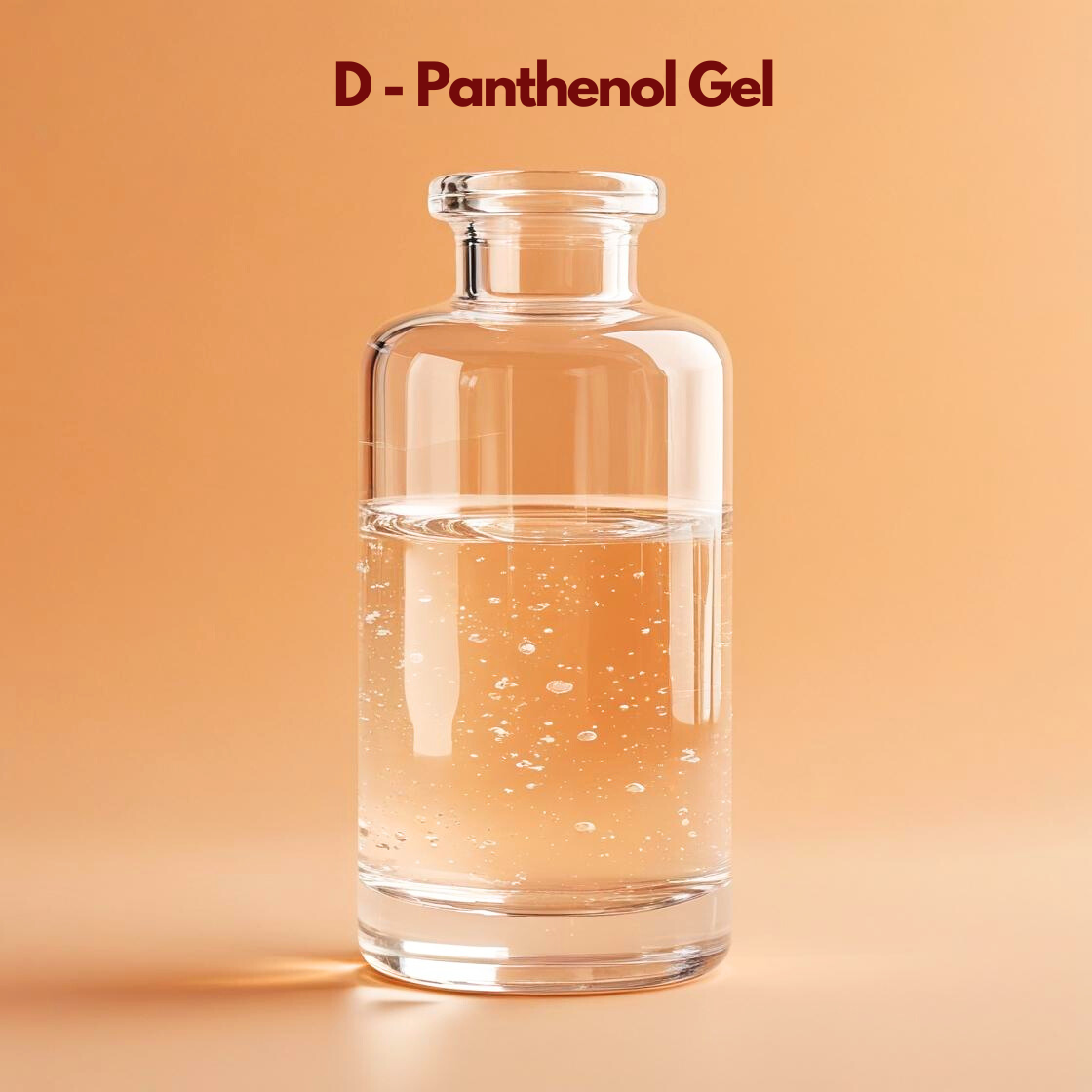  Bottle with clear, slightly tinted gel like liquid; "D-Panthenol Gel" label stable provitamin B5 form for repair creams.