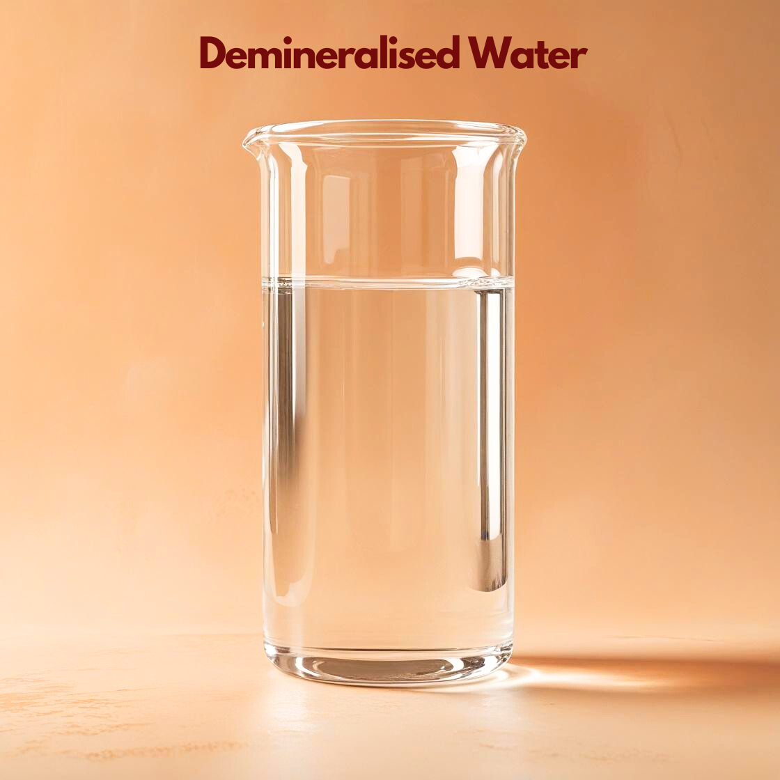 Demineralised water with stirrer in beaker, ultra pure base for skincare emulsions | raw material supplier Bhopal.