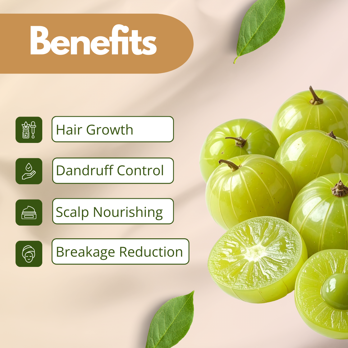 Pure cold pressed amla oil with fresh Indian gooseberries, nourishing carrier oil for hair growth serums, scalp care and cosmetic formulations.
