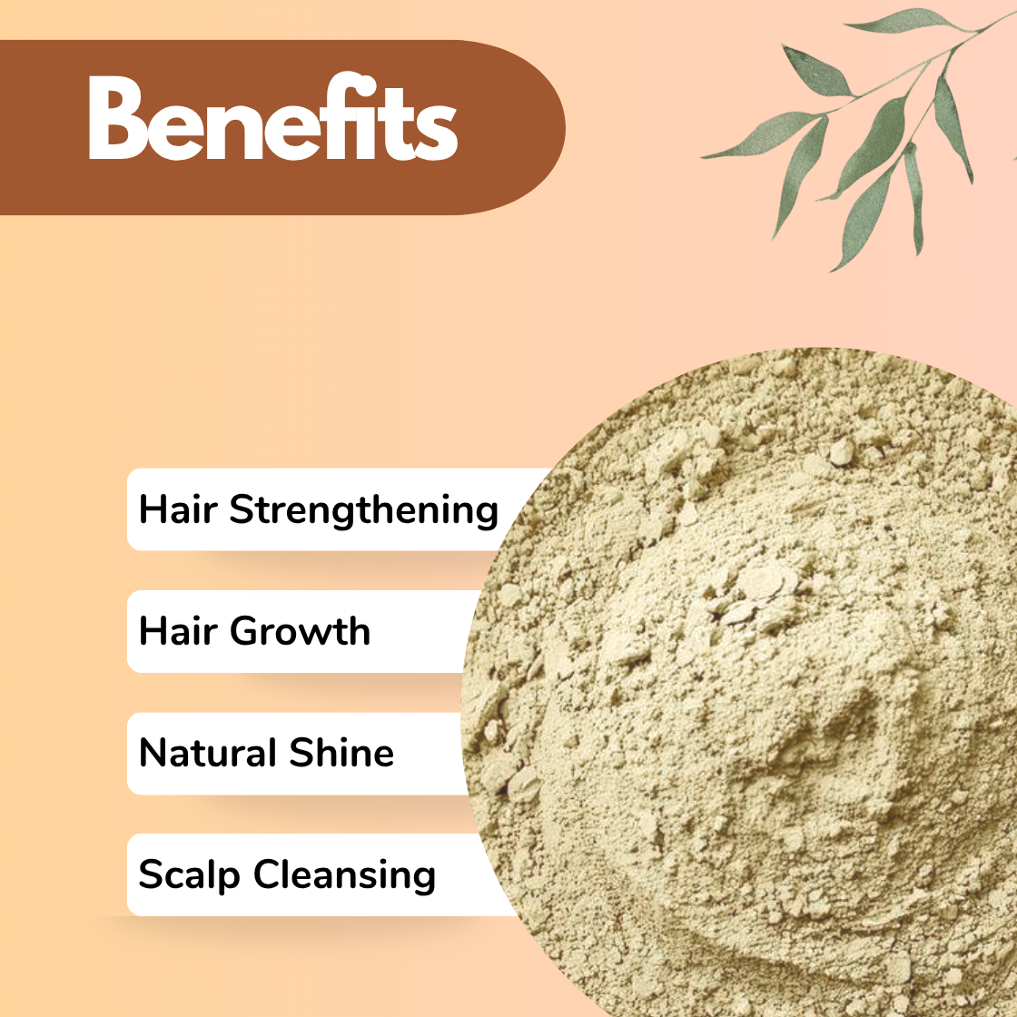 Amla Powder Pure Natural Herbal Hair Care & Skincare Ingredient | Benefits infographic showing a close-up of fine green-beige Indian gooseberry powder in a circular dish on a peach background with botanical leaf illustration. This pure Amla powder (Phyllanthus emblica) is a premium Ayurvedic herbal powder used in organic hair care formulations, DIY hair masks, and natural cosmetic manufacturing. Key benefits listed: Hair Strengthening, Hair Growth, Natural Shine, and Scalp Cleansing. Ideal for bulk herbal