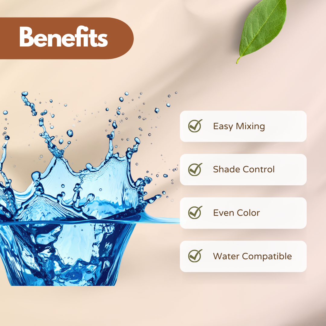 Blue water soluble liquid pigment splash with benefits including easy mixing, shade control, even color distribution, and water compatibility for cosmetics, gels and skincare formulations.