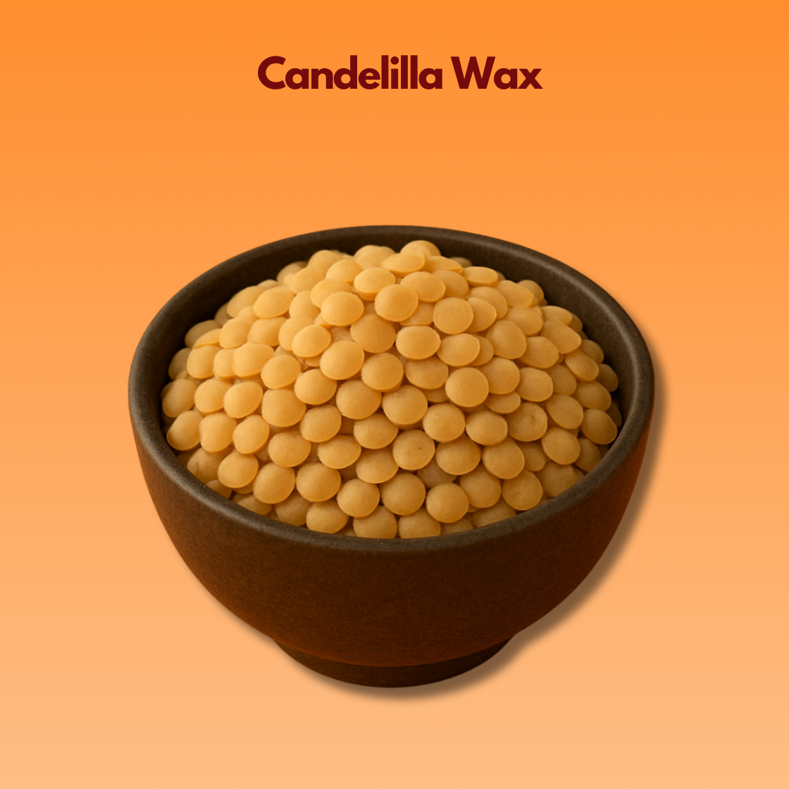 Candelilla wax displayed in a clear container, showcasing its smooth texture and creamy color, ideal for candle making.