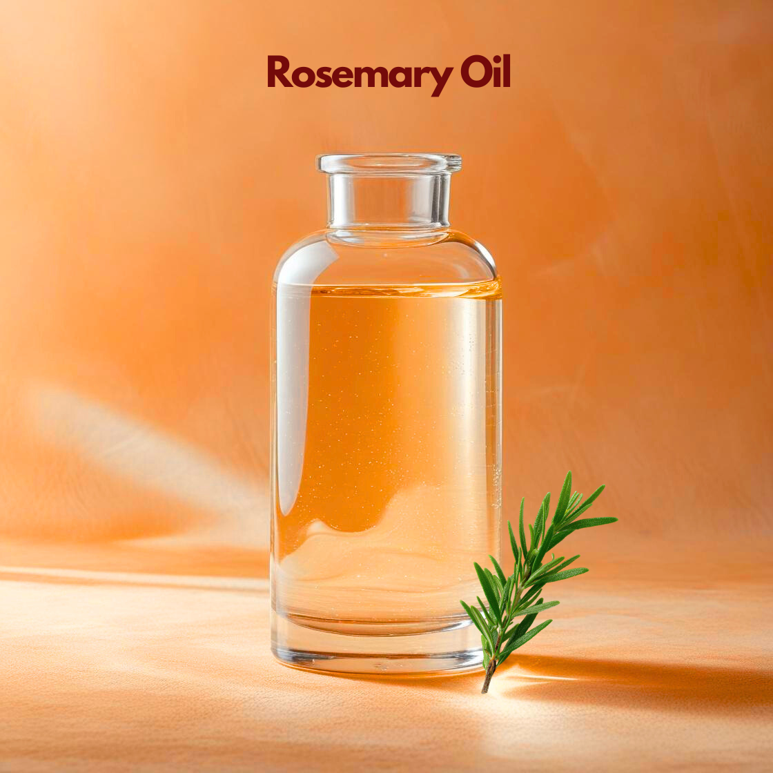Rosemary infused oil in clear glass bottle with fresh rosemary sprig, herbal carrier oil from our carrier oil collection ideal for hair growth oils, scalp treatments, and cosmetic formulations.