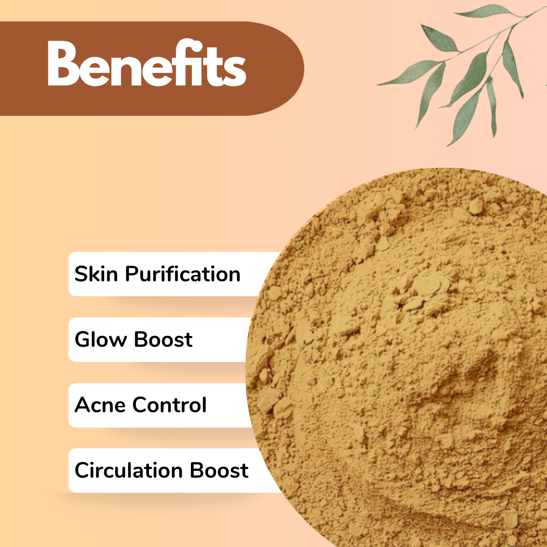 Dalchini Powder Pu re Cinnamon Herbal Powder for Skin Glow & Acne Control | Benefits image showing warm golden-brown coarse cinnamon powder in a wide circular dish on a peach background with green leaf illustration. Dalchini (Cinnamomum verum) powder is a natural cosmetic ingredient used in organic face masks, glow boosting skincare formulations, and cosmetic & beauty uses. Benefits shown: Skin Purification, Glow Boost, Acne Control, and Circulation Boost. Perfect for natural skincare bran