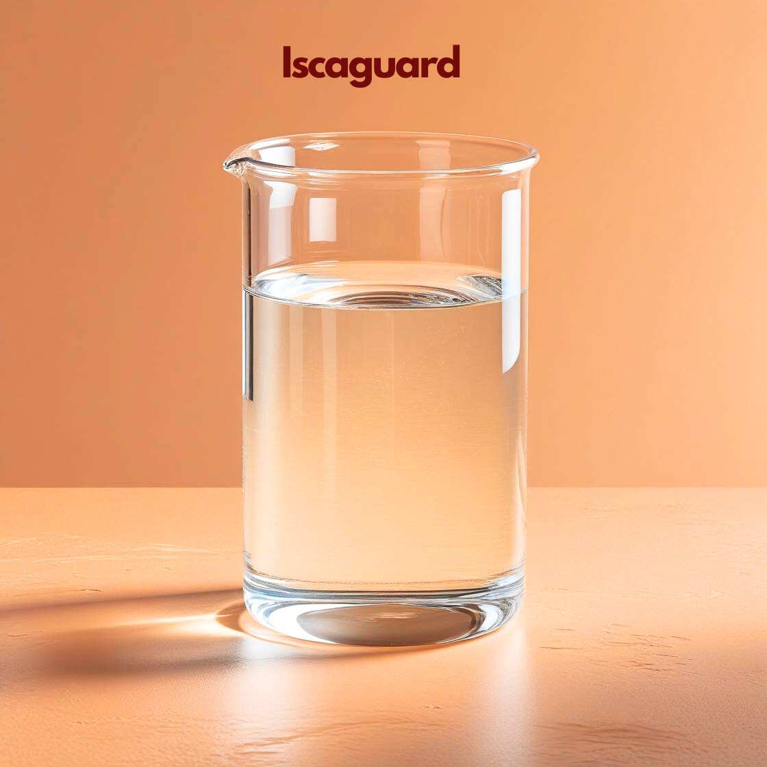 Iscaguard natural cosmetic preservative displayed as clear liquid in glass beaker for eco friendly skincare preservation systems.