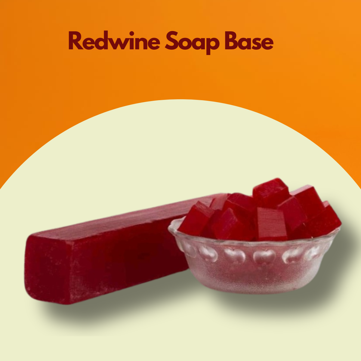  Image titled Redwine Soap Base featuring a deep red soap block with neatly cut cubes in a clear bowl. This red wine melt and pour soap base showcases its bold color suitable for luxurious handcrafted soaps.